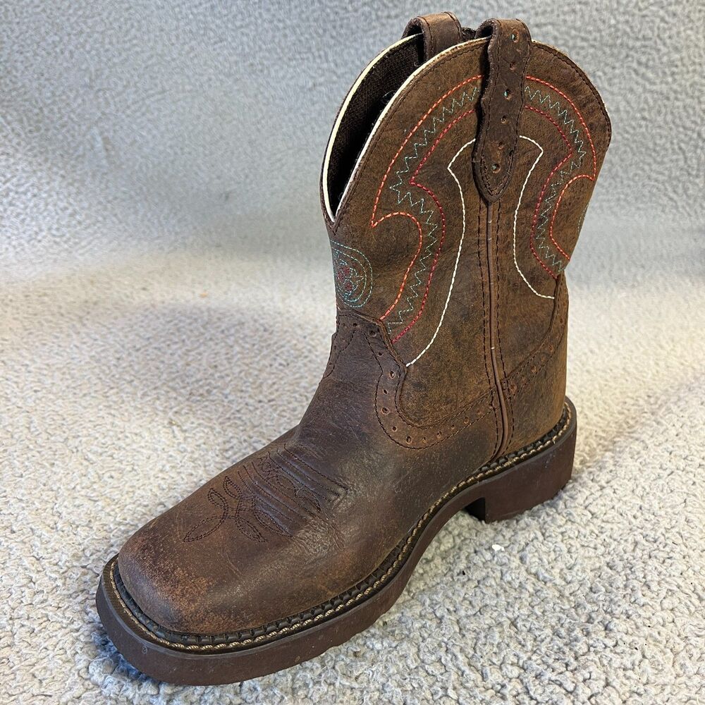 JUSTIN Gypsy Western Work Boot Women 6.5B Brown Leather Embroidered L9997